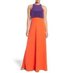 Jill Jill Stuart Colorblock Popover Crepe Gown In Violet/ Tangerine 2